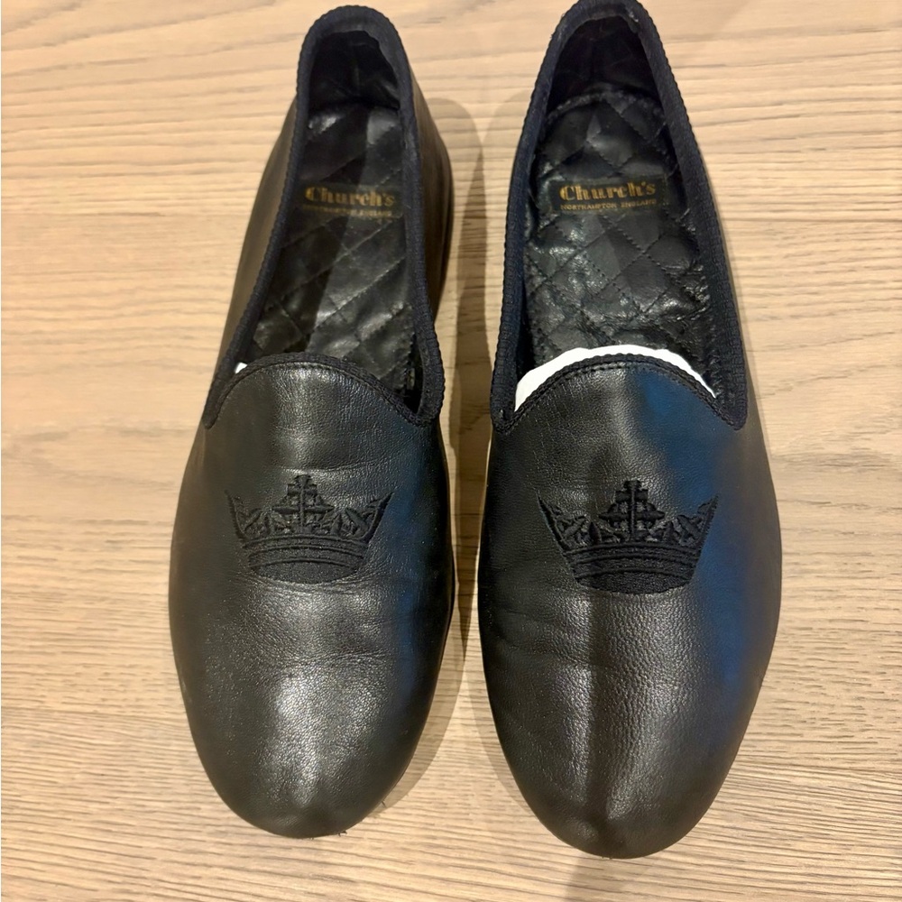 Church's Black Leather Loafers with Embroidered Crown 8